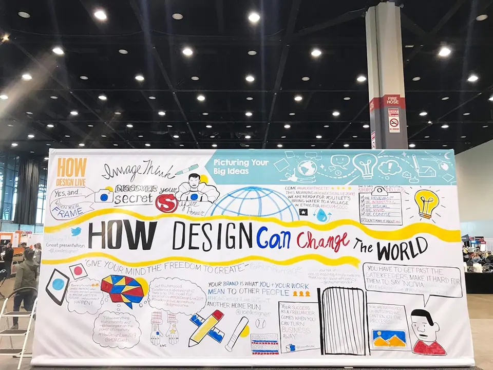 A glimpse of the sketchnotes and illustrations from the ImageThink Journaling Wall.