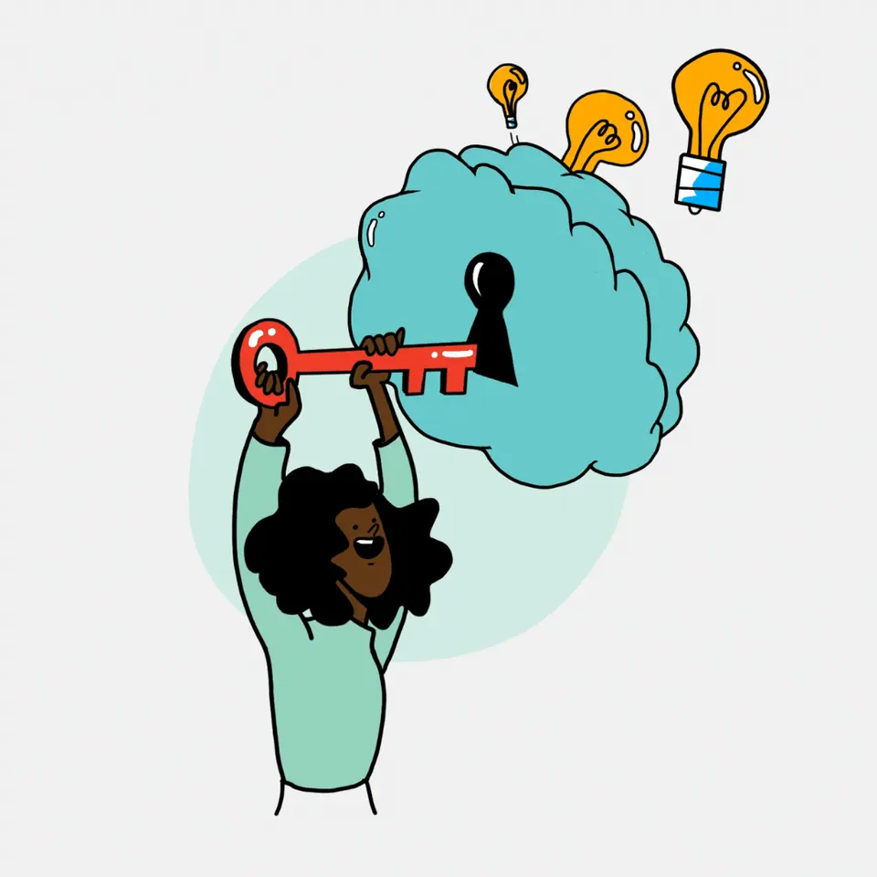 An illustration of a person holding a key, about to insert it into a lock to "unlock" their potential.