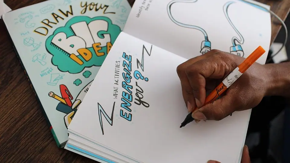 Practicing a creativity exercise in Draw Your Big Idea by Nora Herting and Heather Willems