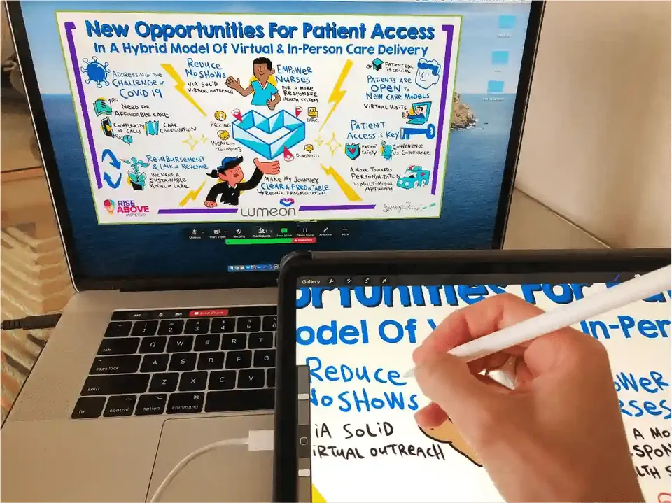 An ImageThink visual strategist drawing a keynote live on a tablet